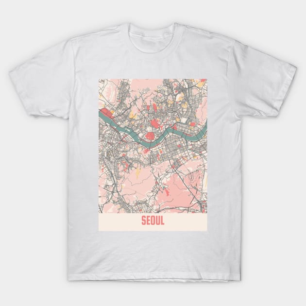 Seoul - South Korean Chalk City Map T-Shirt by tienstencil